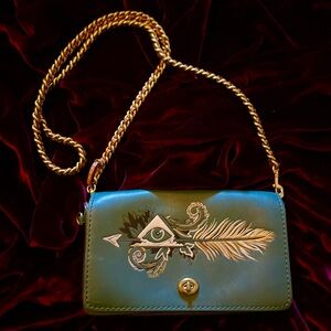 Coach teal crossbody with gold hardware